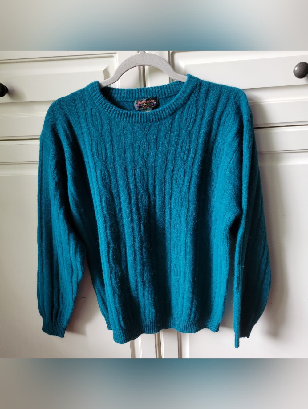 Charter Club Cable Knit Sweater Teal Green Lambswool Rabbit Hair Angora New Sz M